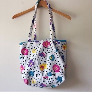 Handmade floral denim reworked tote‎ bag beach